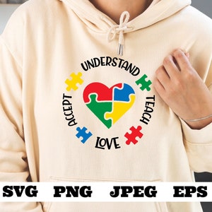 Autismus verstehen akzeptieren Liebe, Autismus Awareness SVG, Puzzle, Frieden Liebe verstehen, SVG, Autismus geschnitten Dateien, Teach Cricut Silhouette
