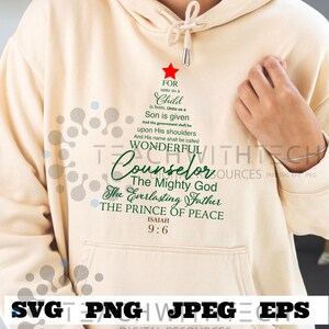 Porque para nosotros Isaías 9:6 Árbol de Navidad Versículo bíblico SVG PNG EPS jpeg Sublimación Cricut Jesús Descargar Diseño Navidad Porque para nosotros un niño