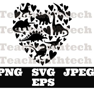 Dinosaur Heart Valentine&#39;s Day PNG Black White, Dinosaur Love Png, Valentines Png, SVG, EPS,  Download, Sublimation Design vday png