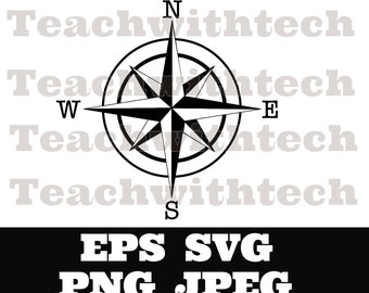 Compass, compass SVG Compass rose SVG Nautical Compass, eps, png, jpeg Silhouette, Glowforge, Instant Download, Cricut, Directional Cut File