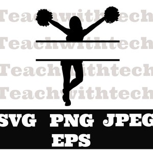 Cheerleader Silhouette Standing Poms Split Name Frame Download svg png SVG - Cricut - Cheerleader Cut Files - Silhouette Cut Files