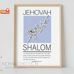 Jehovah Shalom Numbers 6:24-25 Christian Printable Digital Download PDF JPEG, Christian Art, Digital Art, Digital Art Printable Church Decor
