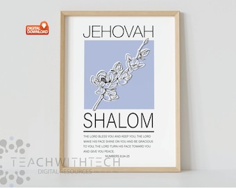 Jehovah Shalom Numbers 6:24-25 Christian Printable Digital Download PDF JPEG, Christian Art, Digital Art, Digital Art Printable Church Decor