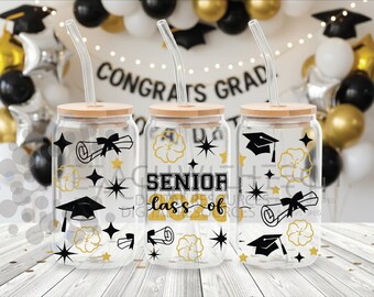 Graduation Libbey Glass Wrap SVG senior class of 2026 | 20 oz Libbey beer can full wrap cup files for cricut silhouette PNG digital download