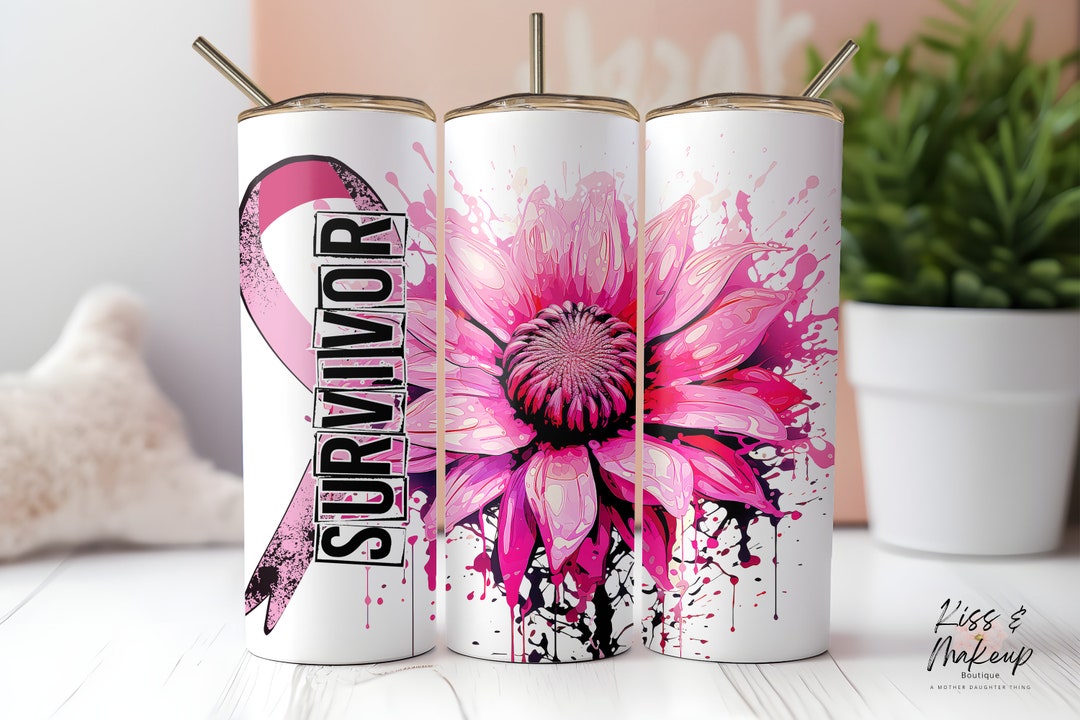 Pink Ribbon Warrior: Breast Cancer Survivor 20 Oz Skinny Tumbler With ...