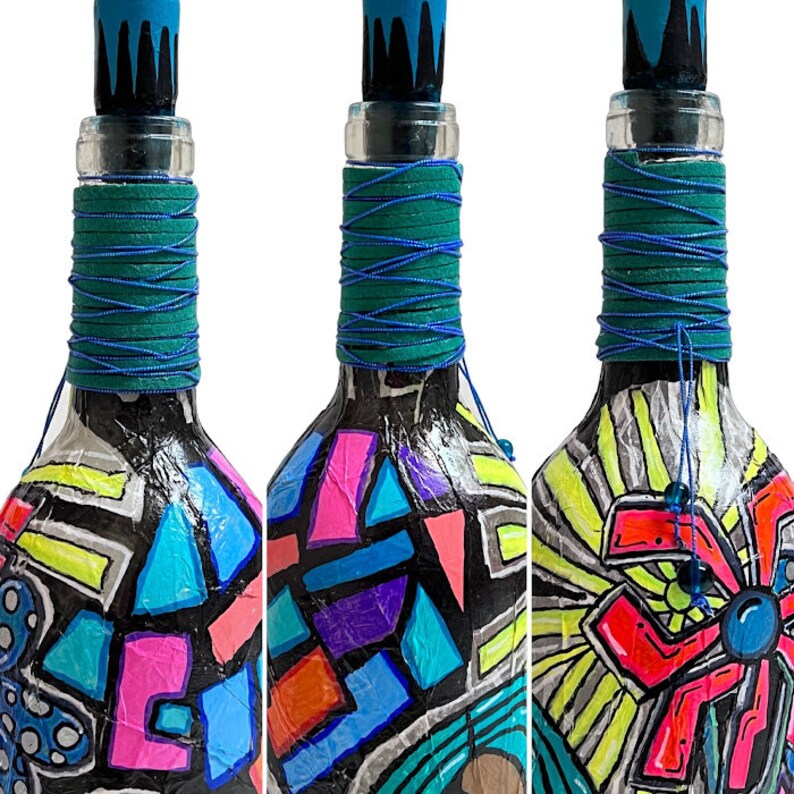Hand Painted POP Art Wine Bottle Custom Painting on Wine Etsy