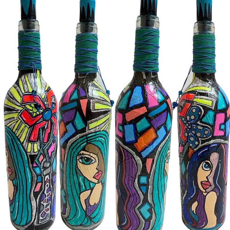 Hand Painted POP Art Wine Bottle Custom Painting on Wine Etsy