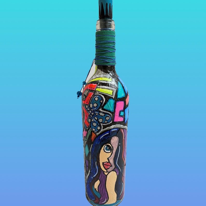 Hand Painted POP Art Wine Bottle Custom Painting on Wine Etsy