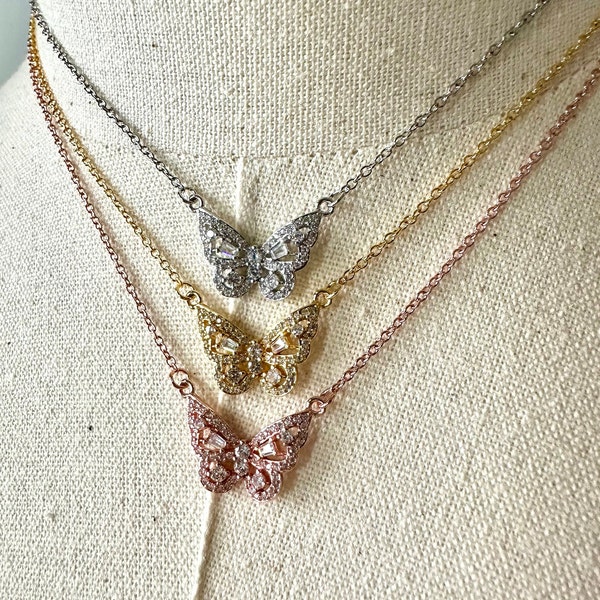 Gold plated Crystal Butterfly Necklace!