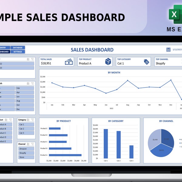 Tablero de ventas simple con formulario de entrada, Tablero de ventas de Excel, Rastreador de ventas de comercio electrónico, Hoja de cálculo de ventas automatizada