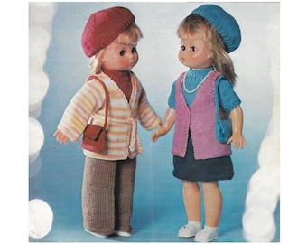Vintage Knitting pattern 18 inch Dolls Clothes doll outfits Double Knit (PDF Download)