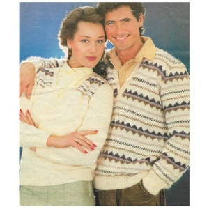 Vintage Knitting pattern Ladies & Mens Fairisle V Neck Sweaters 32-44 Inches, 7 sizes (PDF Download)