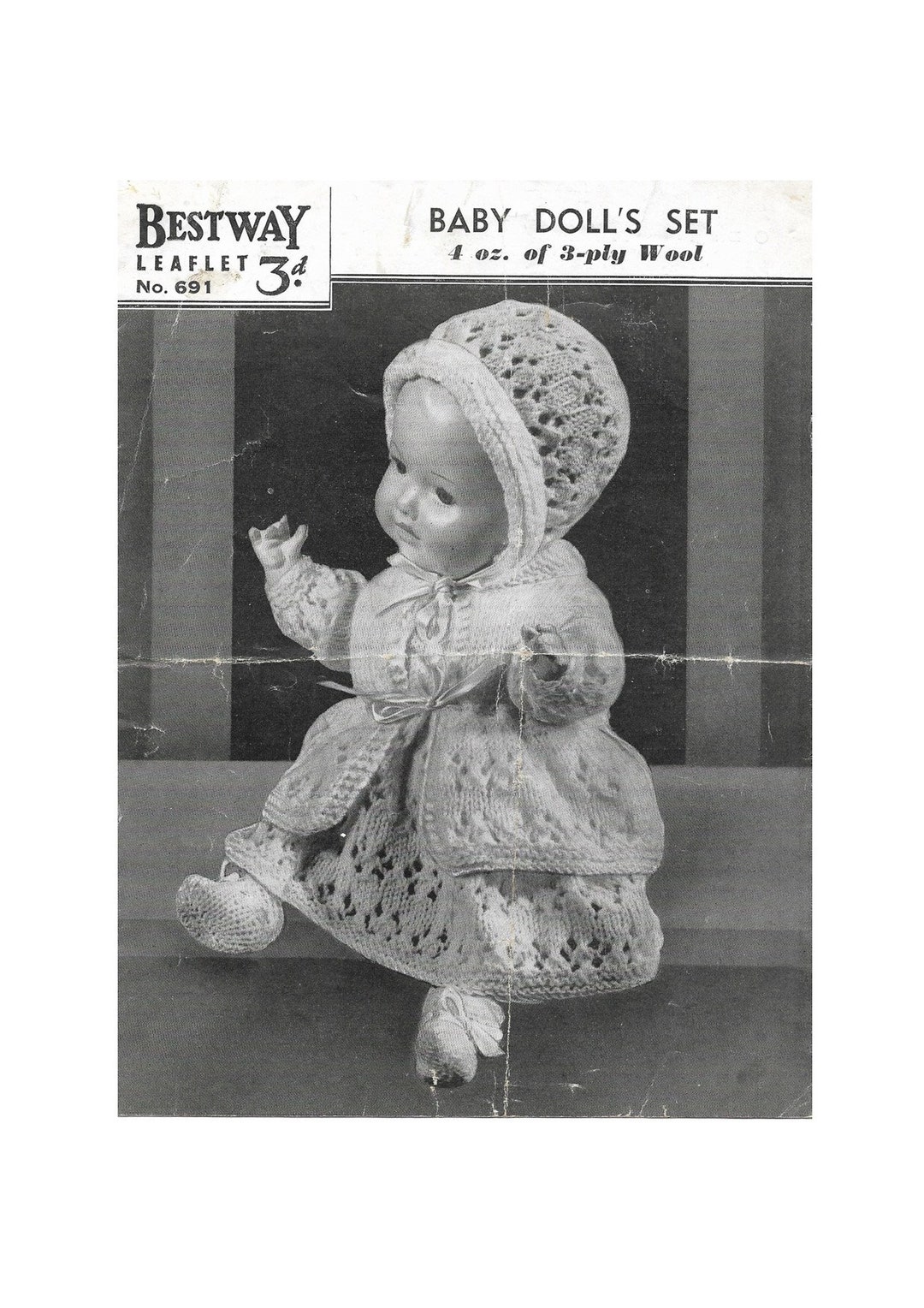 Vintage Knitting Pattern 15 Inch Dolls Clothes Baby Doll Outfit PDF