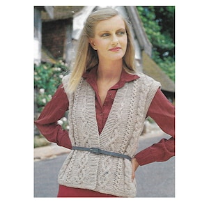 Vintage Knitting pattern Ladies Aran Style waistcoat 30-40 Inches, 6 sizes (PDF Download)