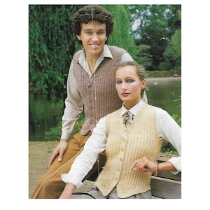 Vintage Knitting pattern Ladies & Mens Ribbed Waistcoats Double Knit 34-42 Inches, 5 sizes (PDF Download)