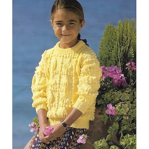 Vintage Knitting pattern Childrens Pretty Double Knit Sweater 22-28 inches, 2 sizes (PDF Download)