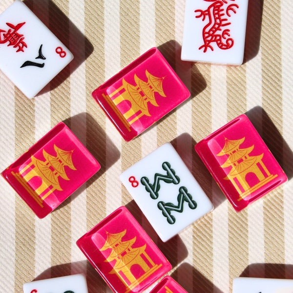 Mother's Day Sale! Enter: Mom2024 for 20% off!  Pink Mahjong Tile Set and Bag Sale, Affordable Mahjong, Sale gift, Gold Pagoda Mahjong