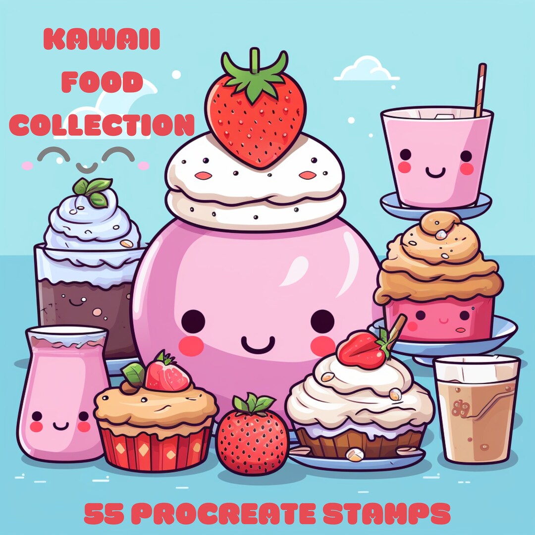 55 Kawaii Food Procreate Stamps Food Item Stamps Collection Etsy