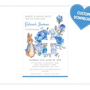 Peter Rabbit Christening Invitation Baby Boy