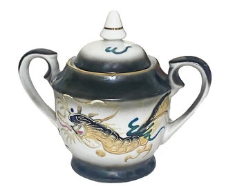 Collectors Hand Painted Japanese Nakasima Moriage Dragonware Design Milk Jug and Sugar Bowl - 1950s