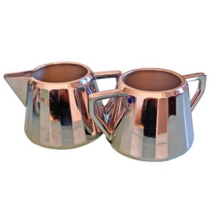 Swan Brand Cromalin 1960s Metal Doric Ware Mirrored Effect Sugar Bowl and Milk Jug