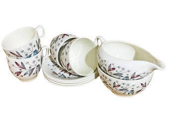 British Anchor Whimsical "Fantasy" Design From the 1950s - 4 Cups and Saucers and Milk Jug and Sugar Bowl. Available Separately or Together