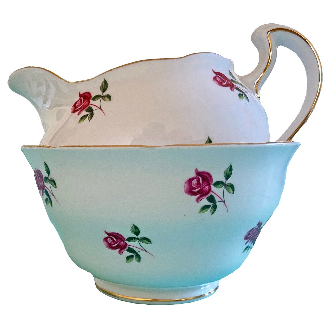 Colclough Ditsy Pink Roses Fine Bone China Milk Jug and Sugar Bowl ...