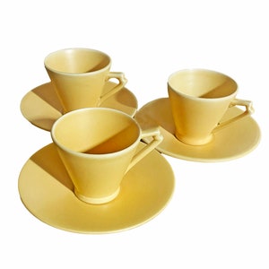 Royal Cauldon Art Deco Yellow Demitasse Cup and Saucer. Three Sets. Made in England in the 1920s