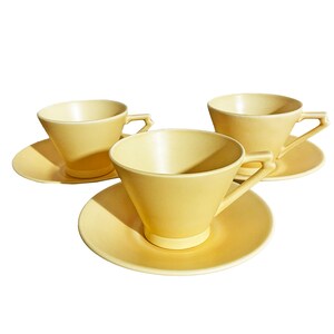 Royal Cauldon Art Deco Yellow Coffee/Tea Cup and Saucer. Three Sets. Made in England in the 1920s