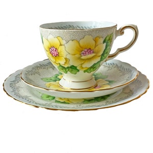 Tuscan Yellow Dogwood Teacup, Saucer and Plate in Very Good Condition. From the 1940s