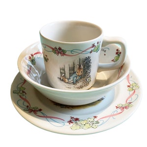 Beatrix Potter Peter Rabbit Wedgewood Christening Set - Mug, Bowl and Plate. In Perfect Condition . Made in England.
