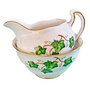 Colclough Ivy Leaf 8143 Design Sugar Bowl and Milk Jug -  Gold Edged -  c1960s