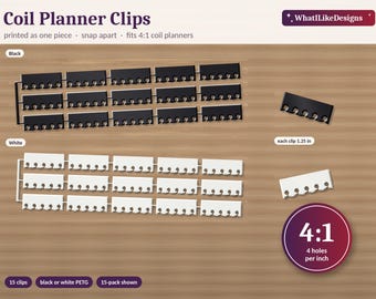 Thick snap in Coil Planner Clips 15 Pack | Snap-In Coil Connectors for Cardstock & Laminated Inserts | 4:1 Spiral Planner Accessory