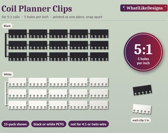 Snap in Coil Planner Clips 15 Pack | Snap-In Coil Connectors for Cardstock & Laminated Inserts | 5:1 Spiral Planner Accessory