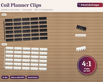 Coil Planner Clips 30 Pack | Snap-In Coil Connectors for Cardstock & Laminated Inserts | 4:1 Spiral Planner Accessory