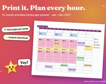 Landscape printable pdf planner 2027