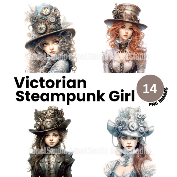 Watercolor Victorian Steampunk Girl Clipart - Steampunk Women Clipart, Steampunk Junk Journal, Paper Crafts Scrapbooking, Commercial Licence