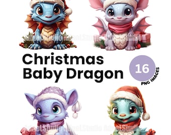 Christmas Baby Dragon Clipart - Christmas Clipart, Watercolor Christmas Dragon PNG, Christmas Decoration Clipart, Junk Journal, Scrapbooking
