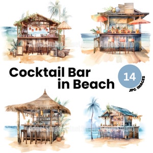 Cocktail bar in beach clipart -14 High Quality JPGs files - Summer beach cocktail bar clipart, Card making, Mixed media, Digital paper craft