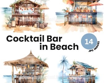 Cocktailbar i strand clipart -14 högkvalitativa JPG-filer - Sommarstrand cocktailbar clipart, Korttillverkning, Blandteknik, Digitalt papperspyssel