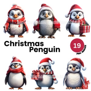 Christmas Penguin Clipart - Christmas Clipart, Watercolor Christmas Penguin PNG, Christmas Decoration Clipart, Penguin Junk Journal