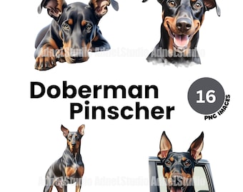 Doberman pinscher Clipart - Watercolor doberman pinscher png, Cute dog clipart, Puppy clipart, Dog portrait digital, Nursery wall art