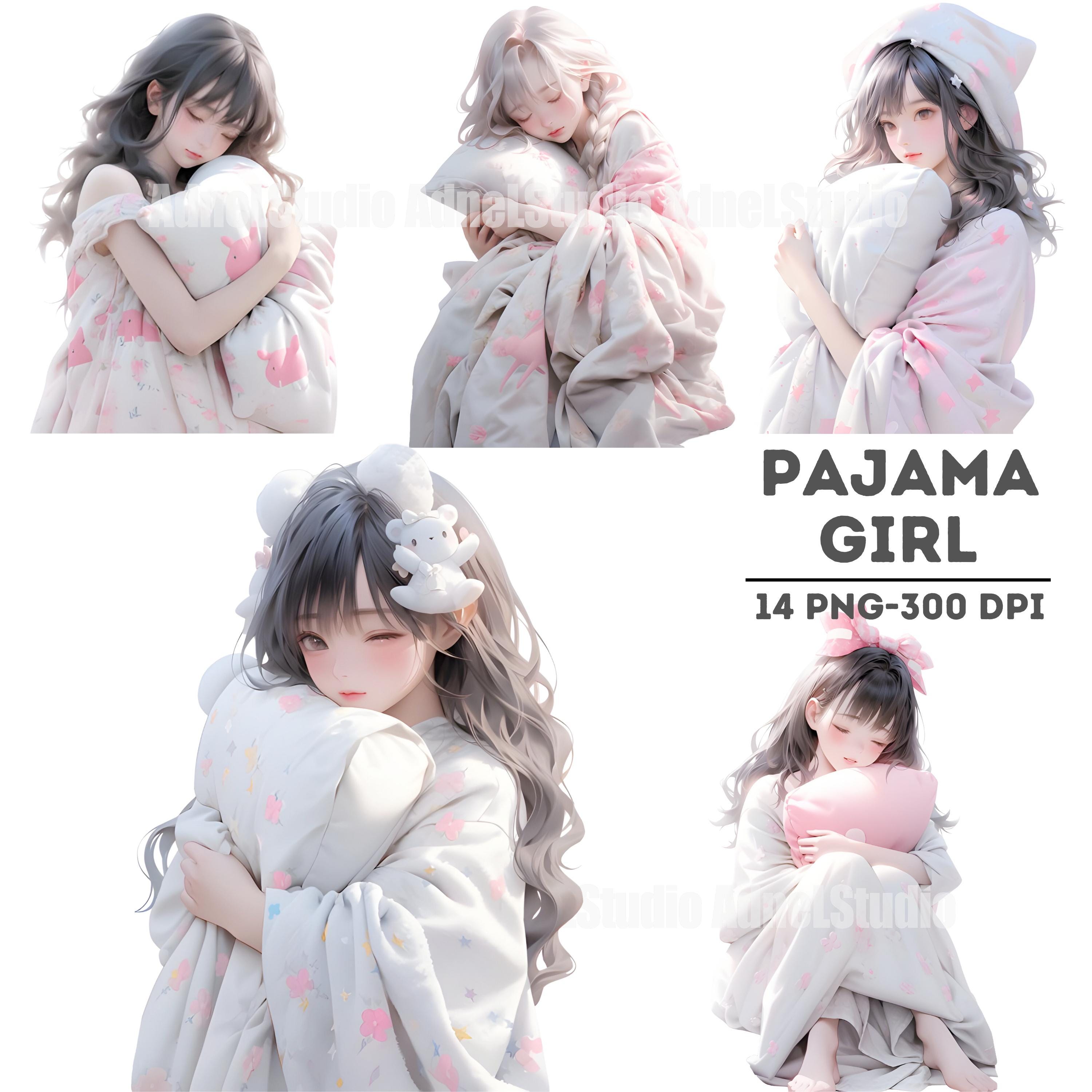 Adorable Anime Anime Girls In Pjs Watercolor Sleeping Girl Clipart