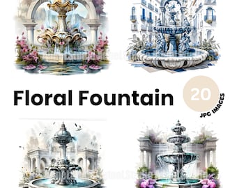 Imágenes prediseñadas de fuente floral de acuarela - 20 archivos JPG de alta calidad - Imágenes prediseñadas de fuente floral de fantasía, fabricación de tarjetas, artesanía de papel digital de fuente