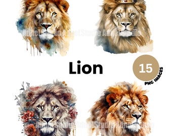 Aquarell Löwe Clipart Png, Aquarell Löwe König Clip Art, Aquarell Löwe Sublimation, Löwe Malerei Digital, unbegrenzte kommerzielle Lizenz
