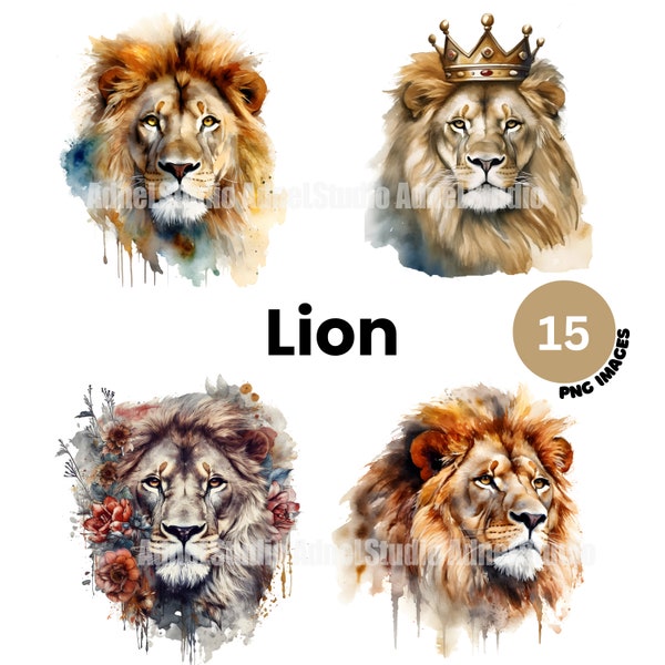 Watercolor Lion Clipart Png, Watercolor Lion King Clip Art, Watercolor Lion Sublimation, Lion Painting Digital, Unlimited Commercial Licence