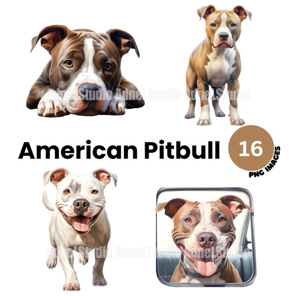 American Pitbull Clipart - Watercolor Pitbull Clipart, Cute Dog Clipart, Puppies Clipart, Dog Portrait, Junk Journal, Nursery Wall Art