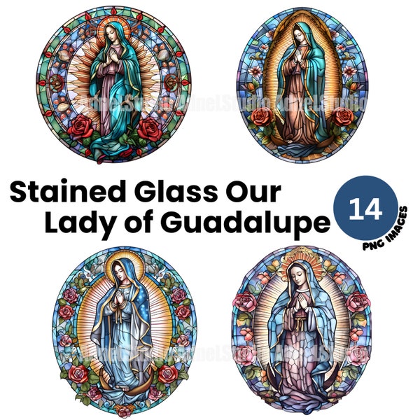 Stained Glass Our Lady of Guadalupe Clipart - Virgin Mary PNG, Nuestra Señora de Guadalupe PNG, Virgin Mary Crafting Digital Paper Crafts