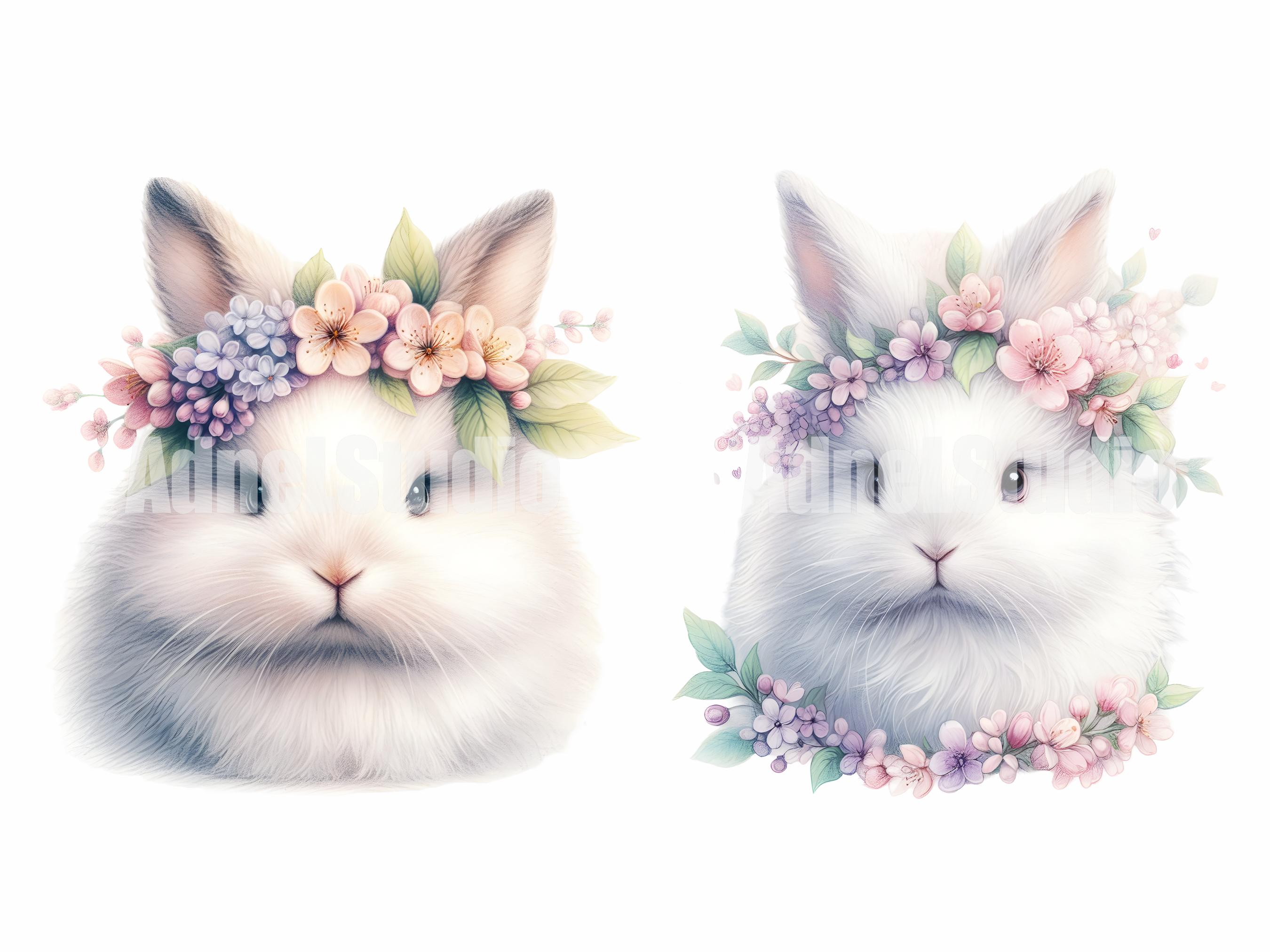 Watercolor Floral Bunny Clipart, Rabbit With Flower Crown Illustrations ...