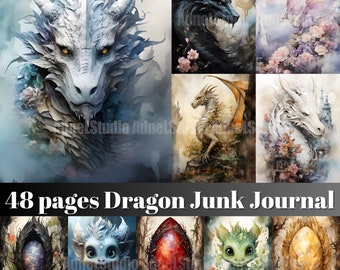 Fantasy Dragon Junk Journal, Printable Dragon Journal Pages, Ephemera Paper, Mixed Media, Picture Collage, Digital Scrapbooking, Baby Dragon